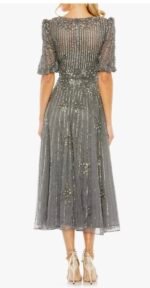 Mac Duggal 5995 Sz 12 Pewter Sequined Embellished Puff Sleeve Cocktail Dress - Image 7