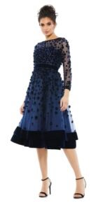 Mac Duggal 67007 Sz12 Embellished Illusion High Neck Velvet Floral Dress Midnigh - Image 3