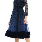Mac Duggal 67007 Sz12 Embellished Illusion High Neck Velvet Floral Dress Midnigh