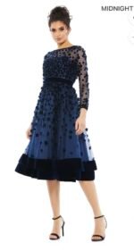 Mac Duggal 67007 Sz12 Embellished Illusion High Neck Velvet Floral Dress Midnigh