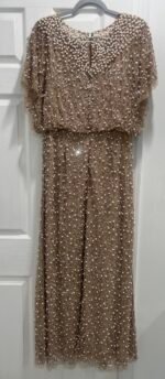 Mac Duggal 14523 Sz 10 Pearl Beaded Sequin Formal Gown Gold Nude - Image 6