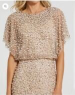 Mac Duggal 14523 Sz 10 Pearl Beaded Sequin Formal Gown Gold Nude - Image 3