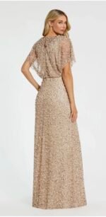 Mac Duggal 14523 Sz 10 Pearl Beaded Sequin Formal Gown Gold Nude - Image 4