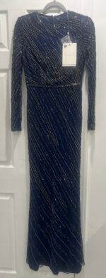 Mac Duggal 5240 Sz 4 Beaded Long Sleeve Tulle Column Gown - Image 4
