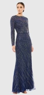 Mac Duggal 5240 Sz 4 Beaded Long Sleeve Tulle Column Gown