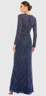 Mac Duggal 5240 Sz 4 Beaded Long Sleeve Tulle Column Gown - Image 3
