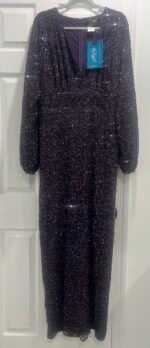 Mac Duggal 10791 Sz 16 Sequin Long Sleeve Tulle Gown Amethyst - Image 4