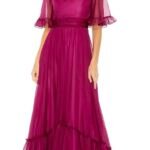 Mac Duggal 68229 Sz 18 Ruffled Mock Neck Flutter Sleeve Gown in Blue