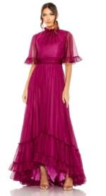 Mac Duggal 68229 Sz 18 Ruffled Mock Neck Flutter Sleeve Gown in Blue